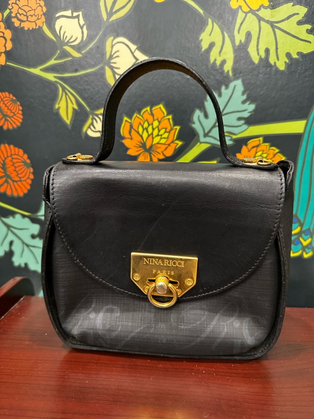 Nina Ricci Black Mini Top-Handle Bag with Gold Hardware - Picture 2 of 12